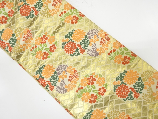 JAPANESE KIMONO / ANTIQUE NAGOYA OBI / WOVEN FLOWER ROUNDEL